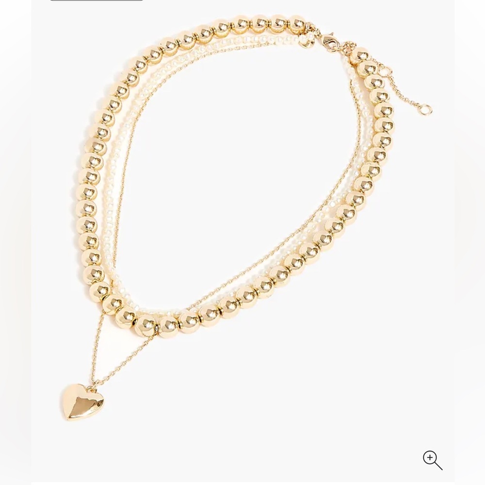J. Crew Gold Layered Beaded Necklace with Heart Charm